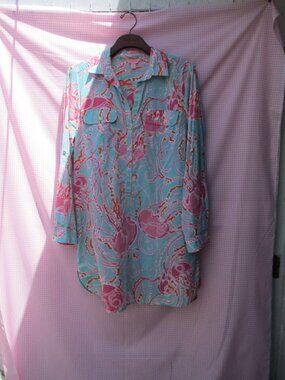 Lilly Pulitzer Captiva Tunic Jellies Be Jammin' V-Neck Cotton Tunic sz Medium